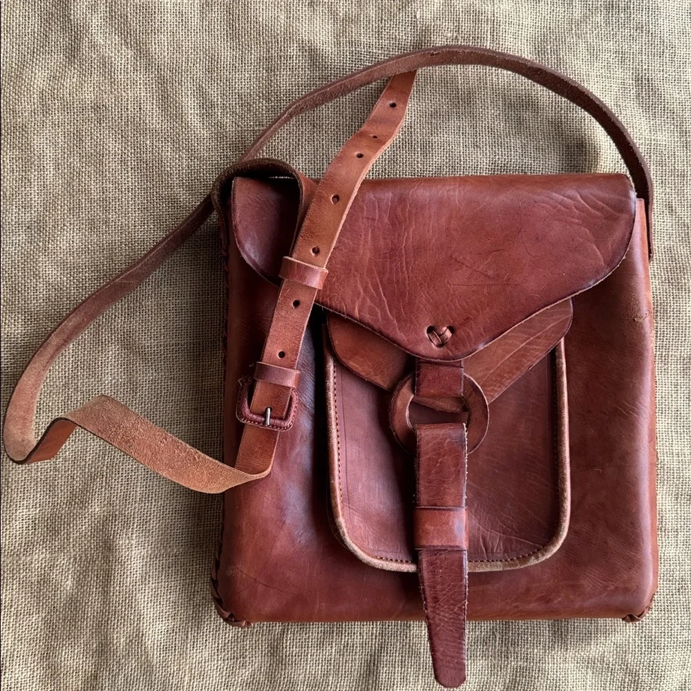 Vintage Brown Leather Handmade Joy Bag Woven Unisex Crossbody messenger Boho